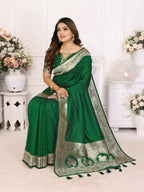 Anaita Dark Green Banarasi Silk With Beautiful Gala Weaving Saree With Blouse | Grocsy