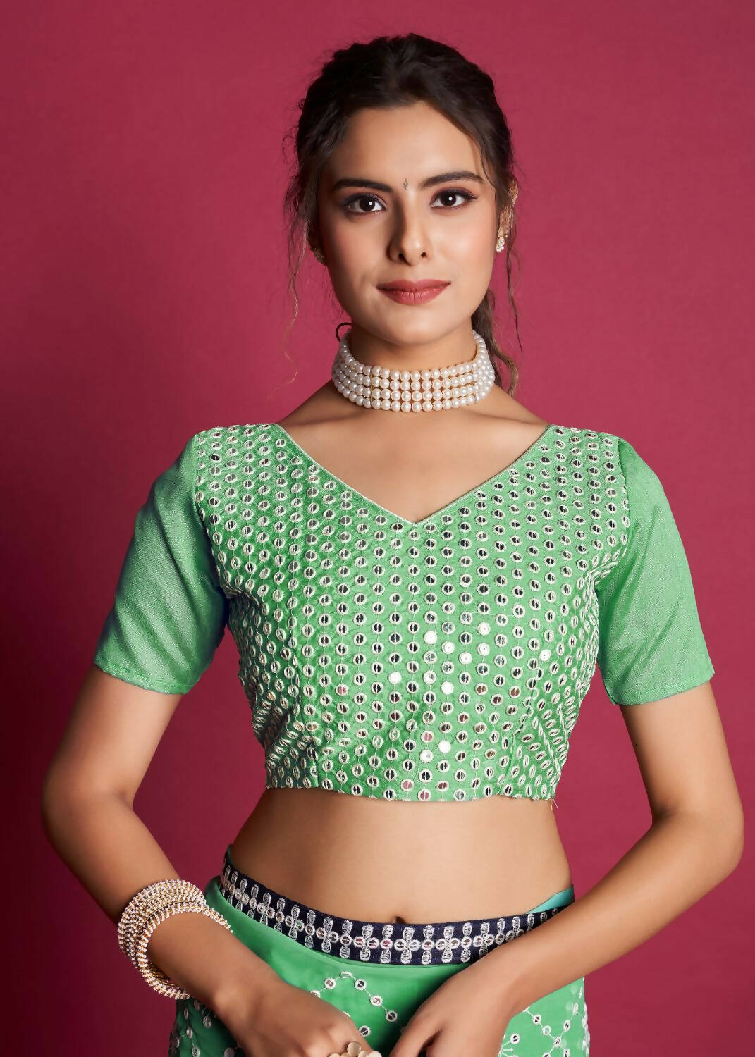 Vamsee Green And Blue Georgette Designer Saree | Grocsy