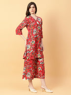 Joban Fashion Red Cotton Printed & Hand Work Co-ord Set | Grocsy