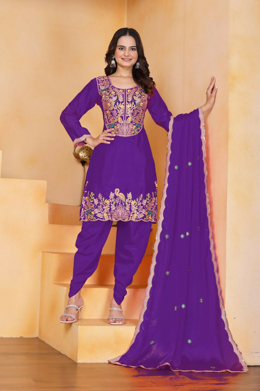 Joban Fashion Purple Silk Embroidered Dhoti Dhoti Set | Grocsy