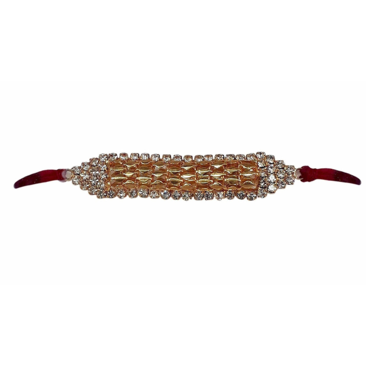 White Stone Border with Gold Color Bracelet Rakhi | Grocsy