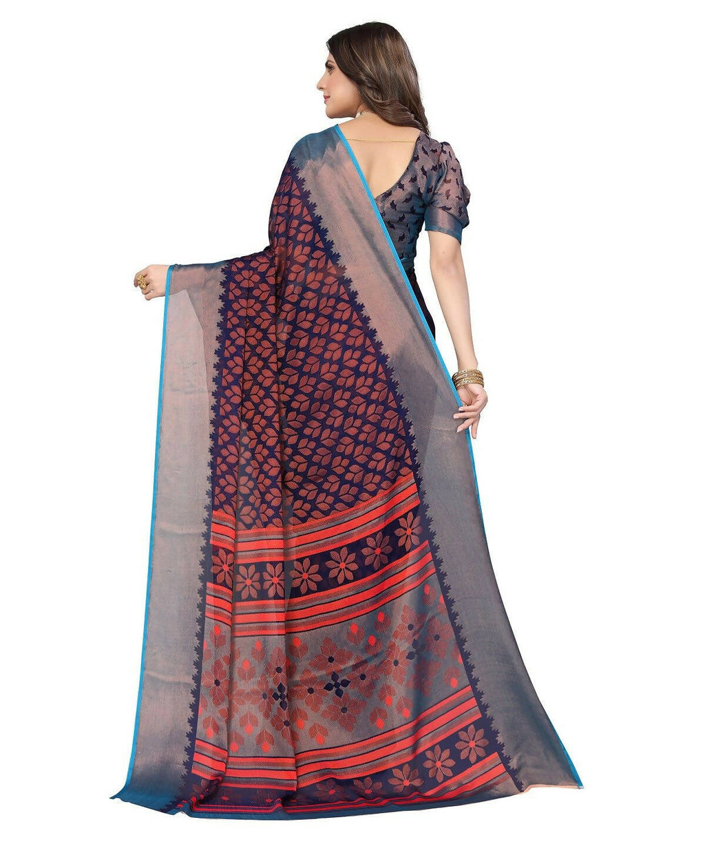 Vamika Navy Chiffon Brasso Bollywood Style Woven Saree (ALIZA NAVY) | Grocsy