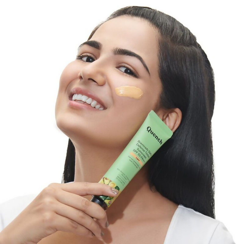 Quench Vitamin E Tinted SPF 50 Sunscreen PA+++ with both Mineral & Chemical Actives (Light) | Grocsy
