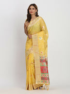 Shree Shyam Fashion Linen Cotton Yellow Saree | Grocsy
