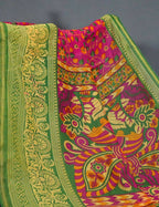 Vibrant Shades Of Pink Kalamkaari Design Semi Chanderi Saree With Contrast Blouse By Gayathri Reddy Designer Studio | Grocsy