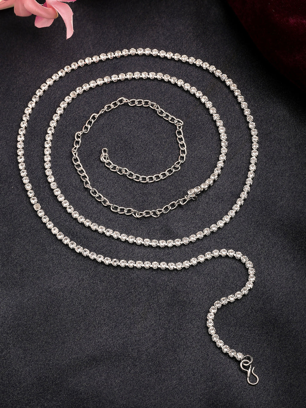 NVR Women's Silver-Plated AD-Studded Kamarbandh Waist Chain | Grocsy