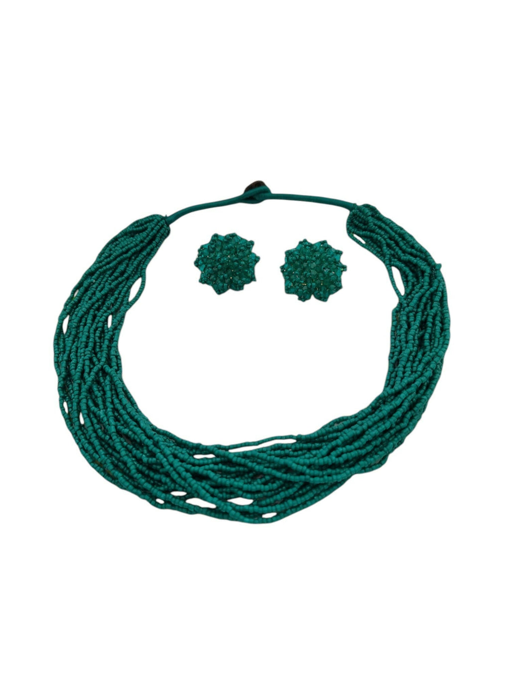 Inhanns Vibrant Handmade 20 Layers Beaded Necklace With Matching Earrings - Sea Green | Grocsy