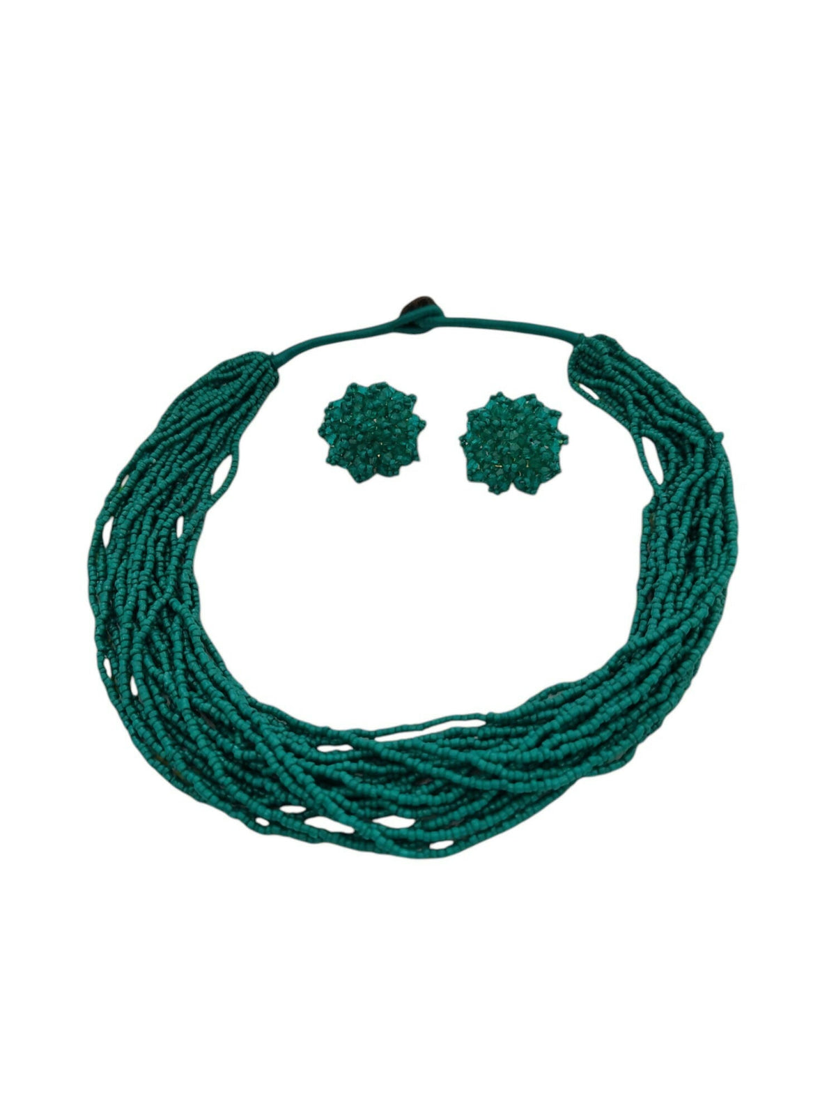 Inhanns Vibrant Handmade 20 Layers Beaded Necklace With Matching Earrings - Sea Green | Grocsy
