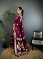 Joban Fashion Banarasi PlumWoven Soft Silk Saree | Grocsy