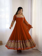 Prazu Fashion Orange Georgette Embroidered Sequence Anarkali Suit | Grocsy