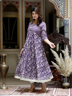 Miravan Women's Purple Cotton Floral Gota Lace Work Anarkali Kurta | Grocsy