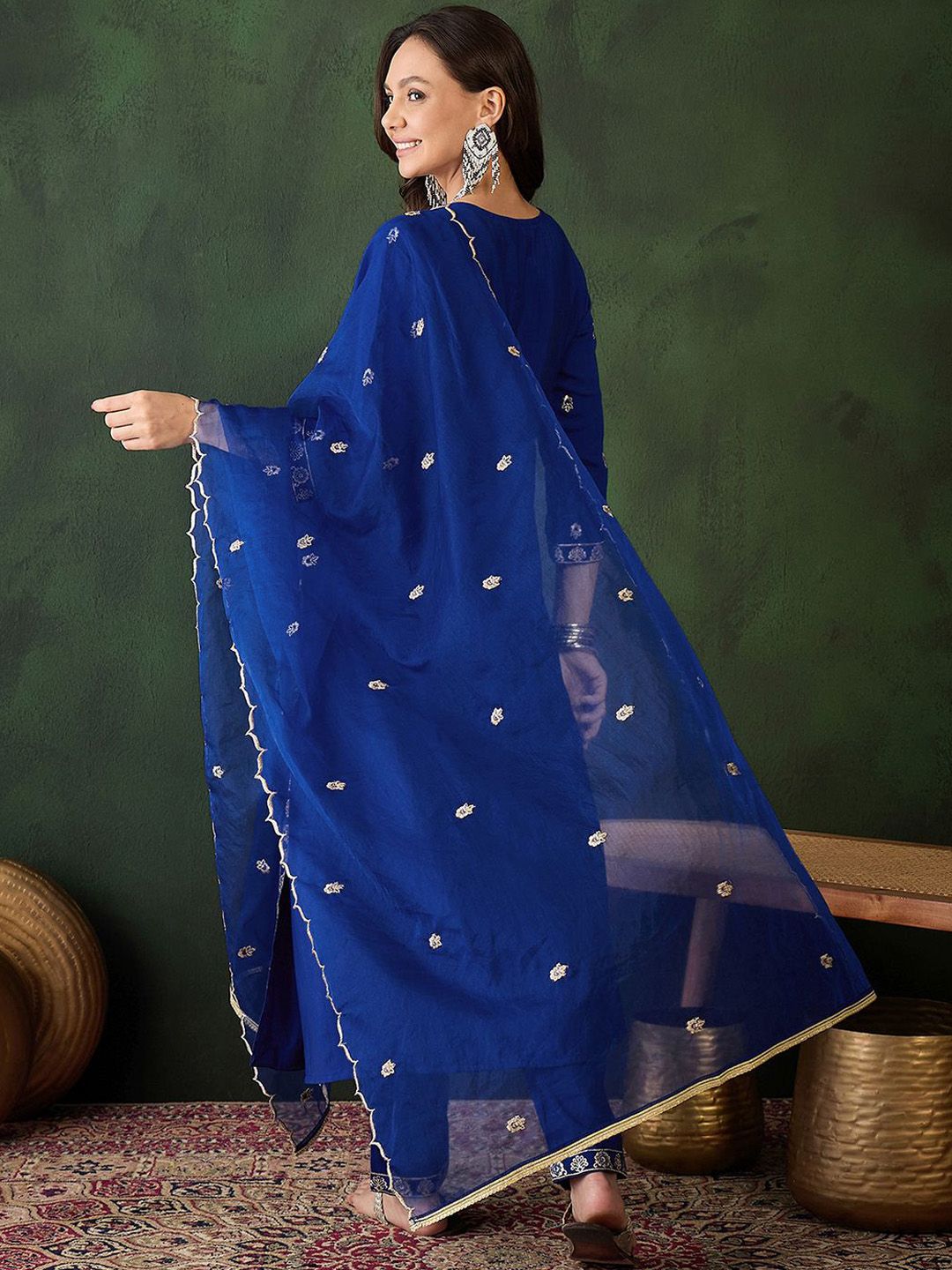 Sangria Embroidered Zari Sequence Kurta & Trouser With Dupatta | Grocsy
