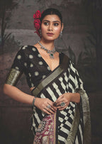 Joban Fashion Black Dola Tussar Silk Self Jacquard Border Saree | Grocsy