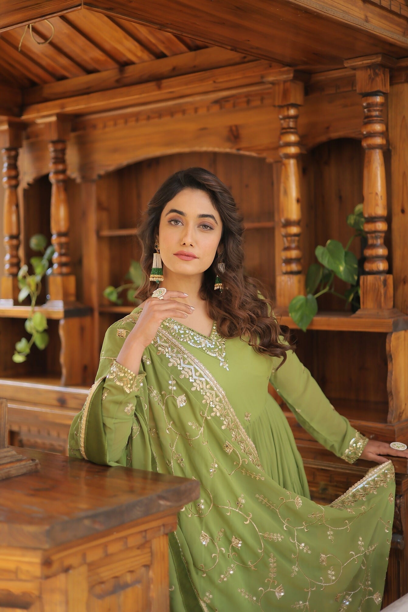 Joban Fashion Green Georgette Sequence Embroidery Work Kurta Set | Grocsy