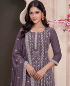 KC Lilac Summer Wear Rangoli Silk Straight Suit For Women | Grocsy