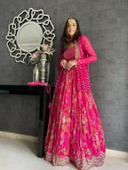 Jyoti Fashion Pink Jari with Sequin Embroidered Georgette Semi Lehenga Choli with Dupatta | Grocsy