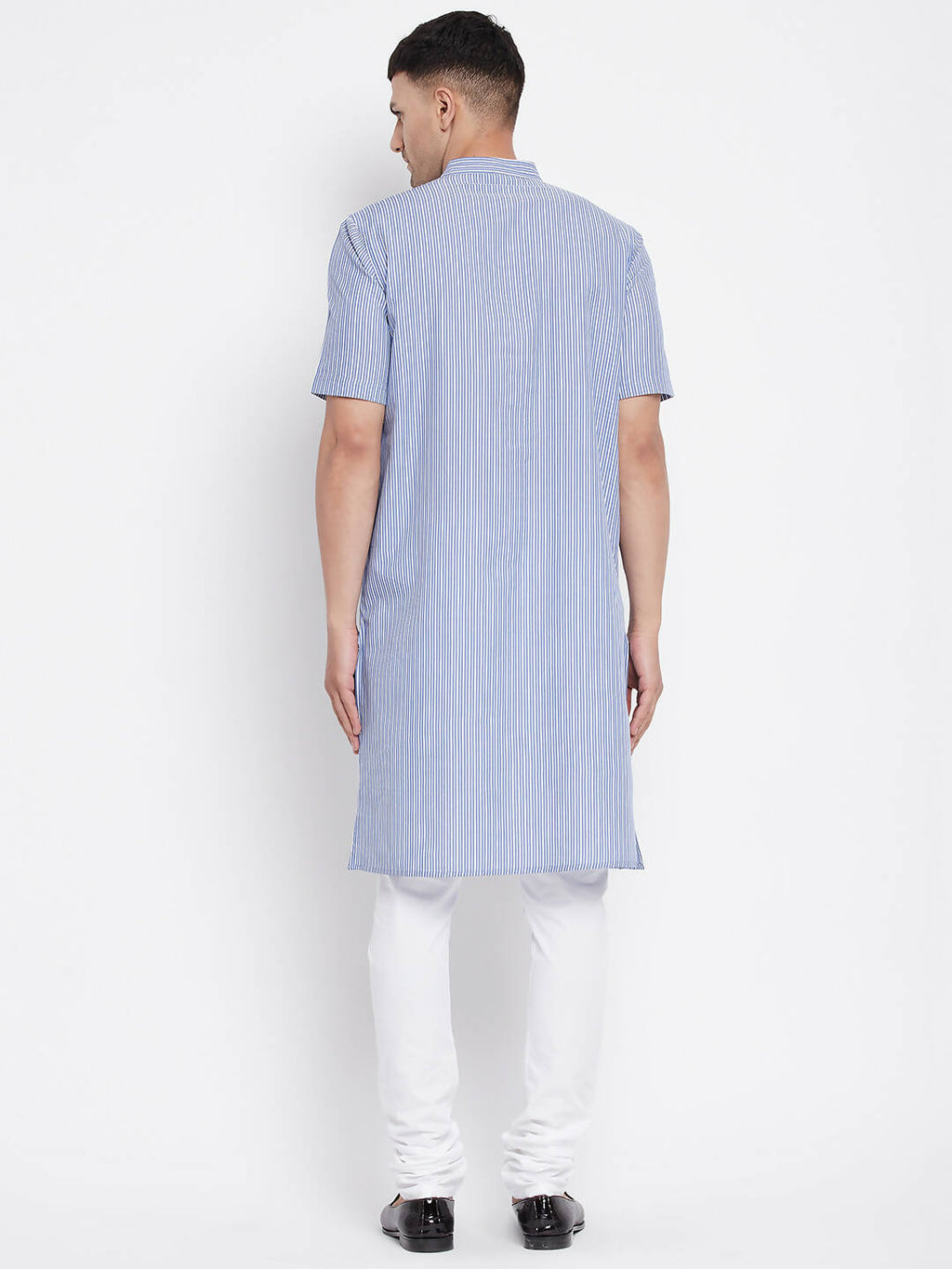 Even Apparels Blue Men's H/S Pure Cotton Kurta With Band Collar | Grocsy