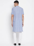 Even Apparels Blue Men's H/S Pure Cotton Kurta With Band Collar | Grocsy