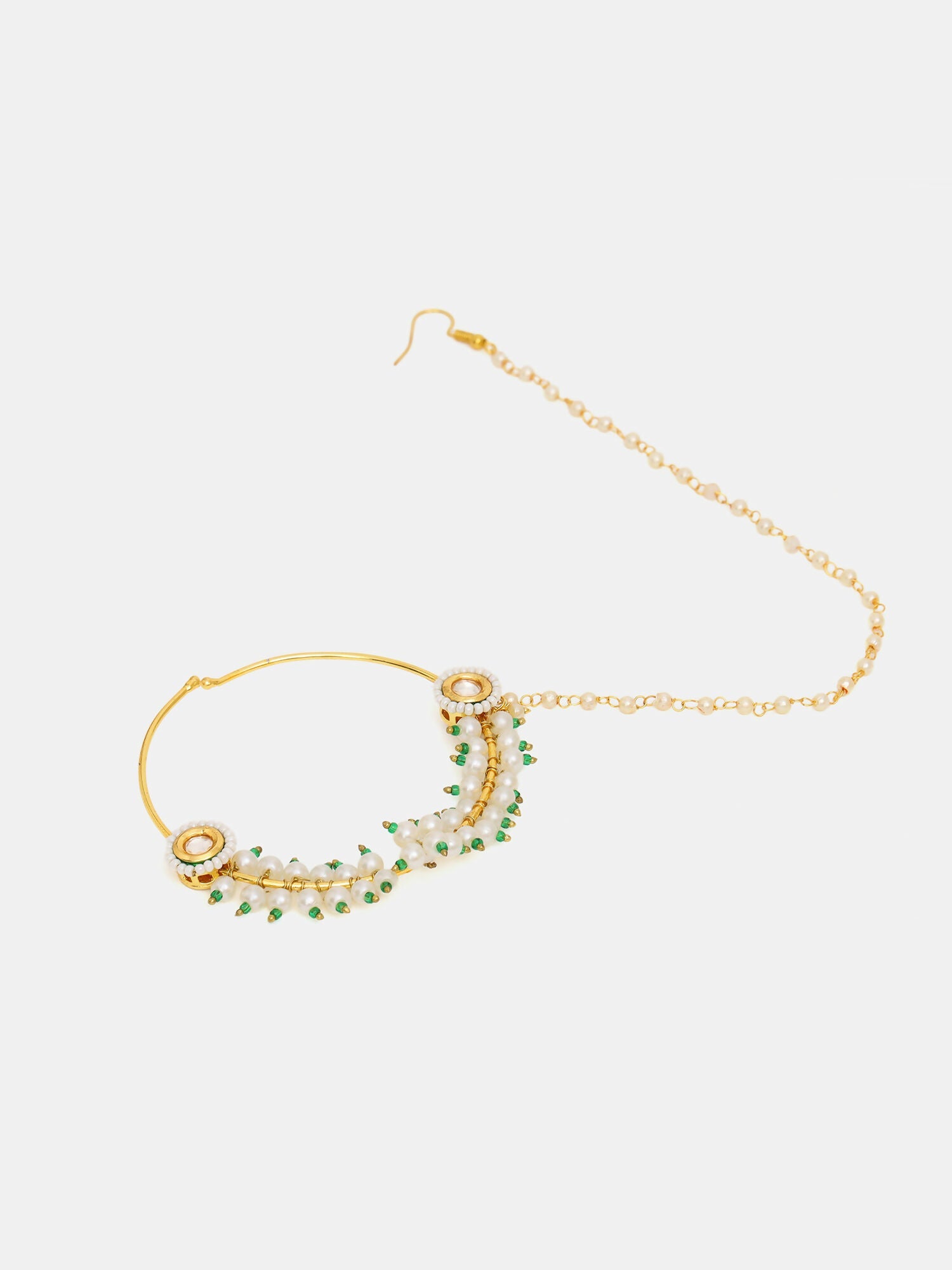 Ruby Raang 22k Gold Polished Kundan Maharani Nose Ring (Clip On) | Grocsy