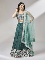House of Panchhi Teal Georgette heavy Sequinse embroidery Lehenga choli & Dupatta | Grocsy
