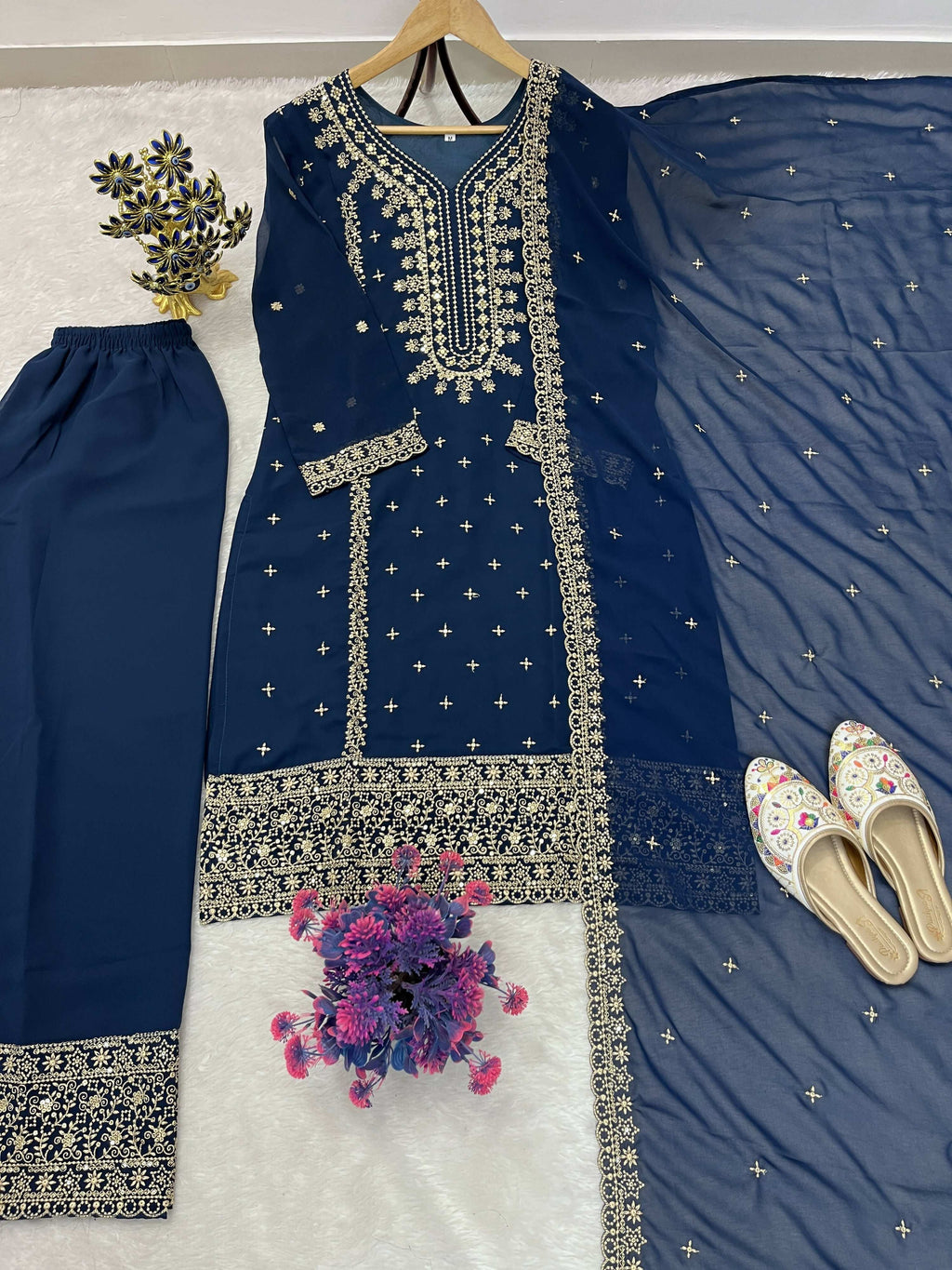 Teeya Creation Blue Color Faux Georgette Embroidery Work Party Wear Salwar Suit | Grocsy