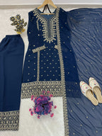 Teeya Creation Blue Color Faux Georgette Embroidery Work Party Wear Salwar Suit | Grocsy