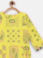 Ahalyaa Yellow Viscose Rayon Straight Kids Kurta Pants With Dupatta For Girls | Grocsy