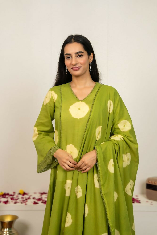 Joban Fashion Green Tie & Dye Cotton Suit Set | Grocsy