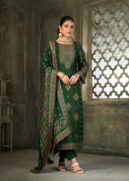 Green Viscose Pasmina Mina Work Kurta & Bottom with Dupatta - Paridhi | Grocsy