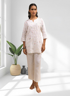 Joban Fashion Off White Linen Embroidered Readymade Cord Set | Grocsy