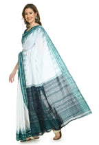 Vamika Sambalpuri Ikat Cotton Plane Kunbha White & Green Saree | Grocsy