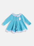 Chutput Kids Woollen Hand Knitted Full Sleeves Flower Work Dress For Baby Girls - Blue | Grocsy