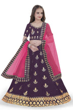 Dwiden Purple Kamal Tafetta Sattin Semi-Stitched Girl's Lehenga Choli | Grocsy