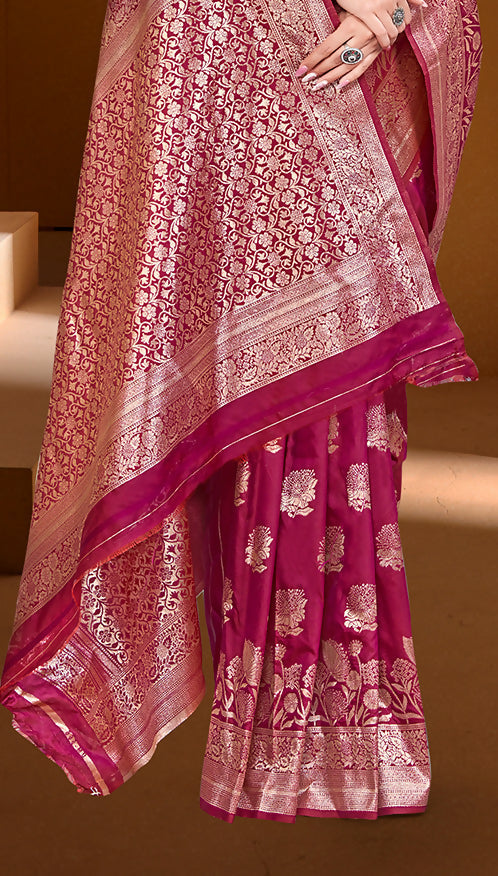 Sangam Prints Dark Pink Silk Woven Work Traditional Saree | Grocsy