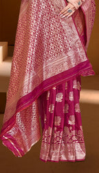 Sangam Prints Dark Pink Silk Woven Work Traditional Saree | Grocsy