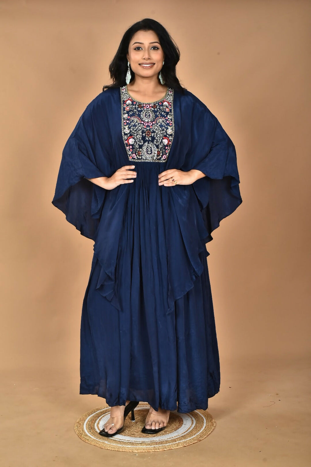 Morchari Kaftan Zari Embroidery Work Gown-Blue | Grocsy