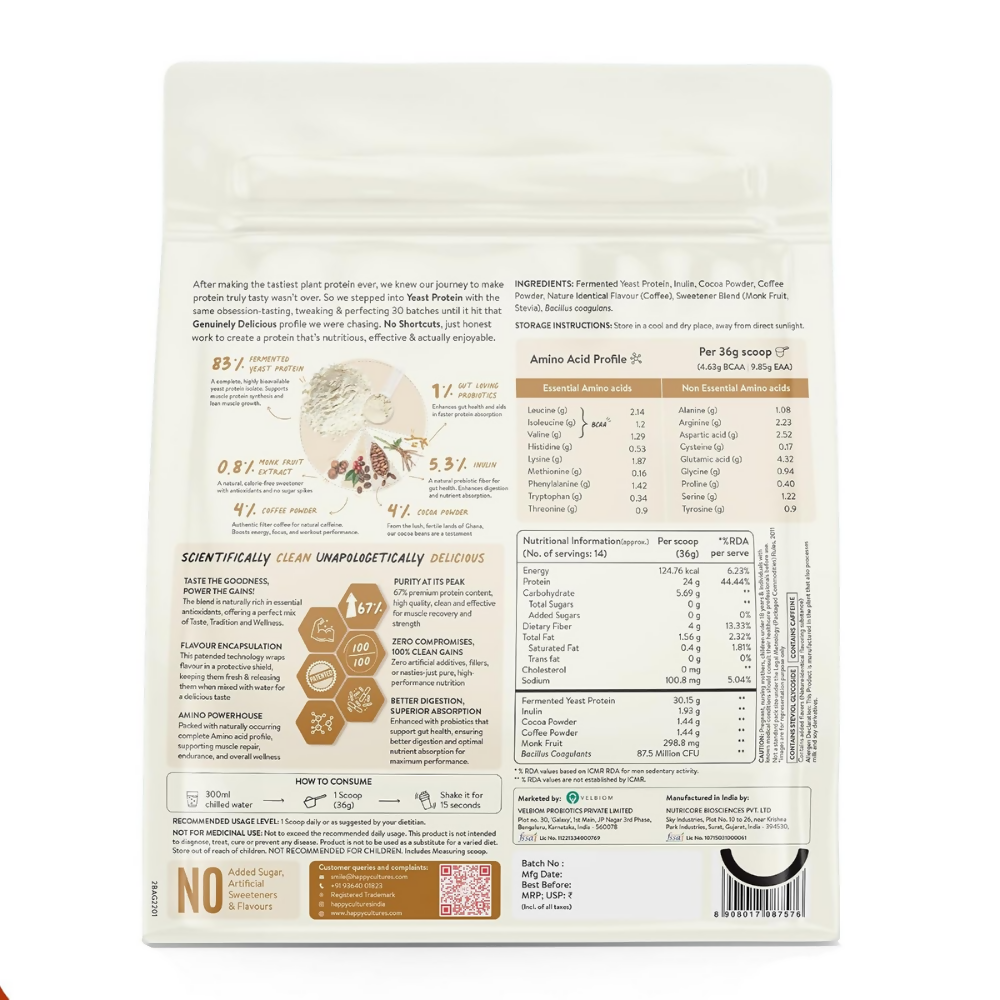 Happy Cultures 24g Tastiest Yeast Protein (Fermented) | Classic Filter Coffee | Grocsy