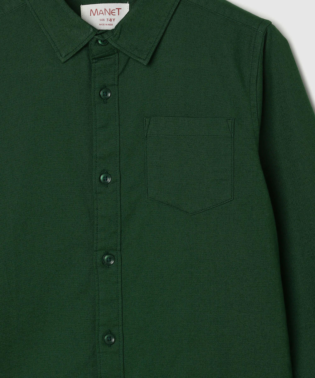 Manet Boys Full Sleeves Solid Shirt - Green | Grocsy