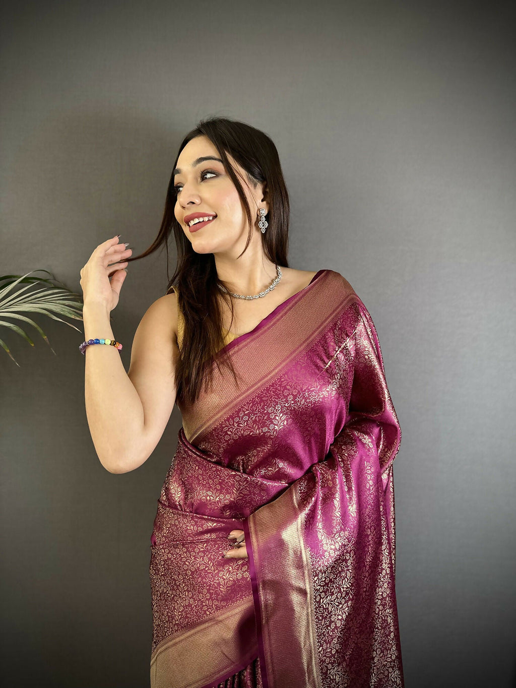 Joban Fashion Purple Floral Motifs & Ethnic Design Soft Satin Silk Kanchipuram Saree | Grocsy