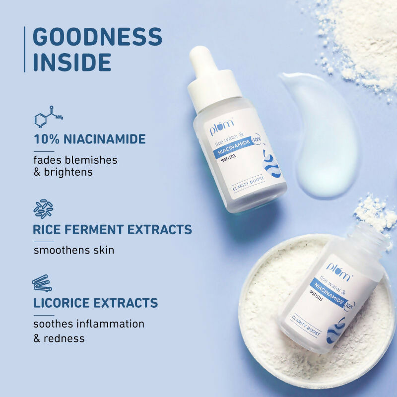 Plum 10% Niacinamide Brightening Face Serum With Rice Water - Fades Blemishes & Dark Spots, Beginner Friendly | Grocsy