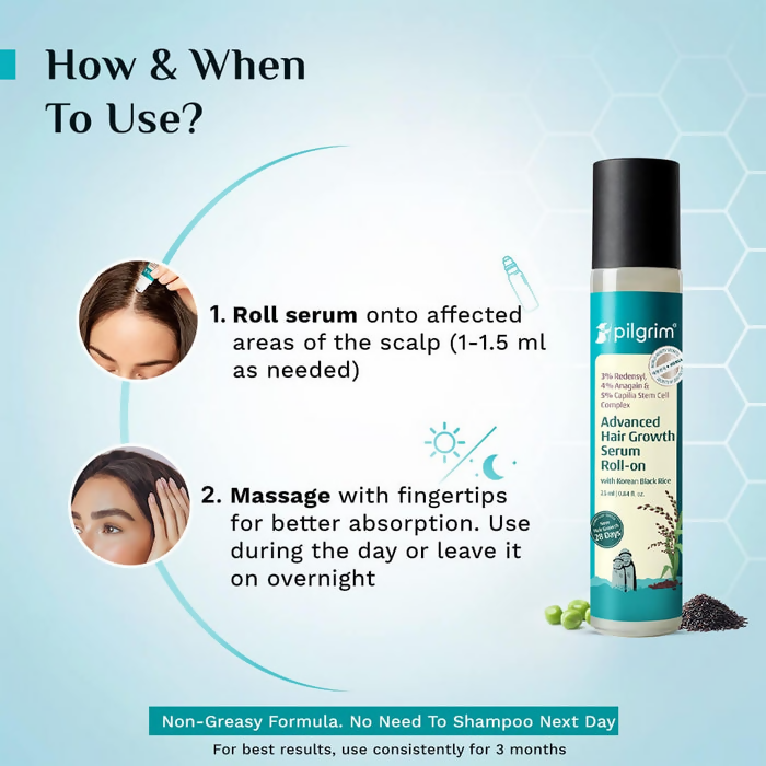 Pilgrim 3% Redensyl, 4% Anagain & 5% Capilia Stem Cell Complex Advanced Hair Growth Serum Roll-On | Grocsy