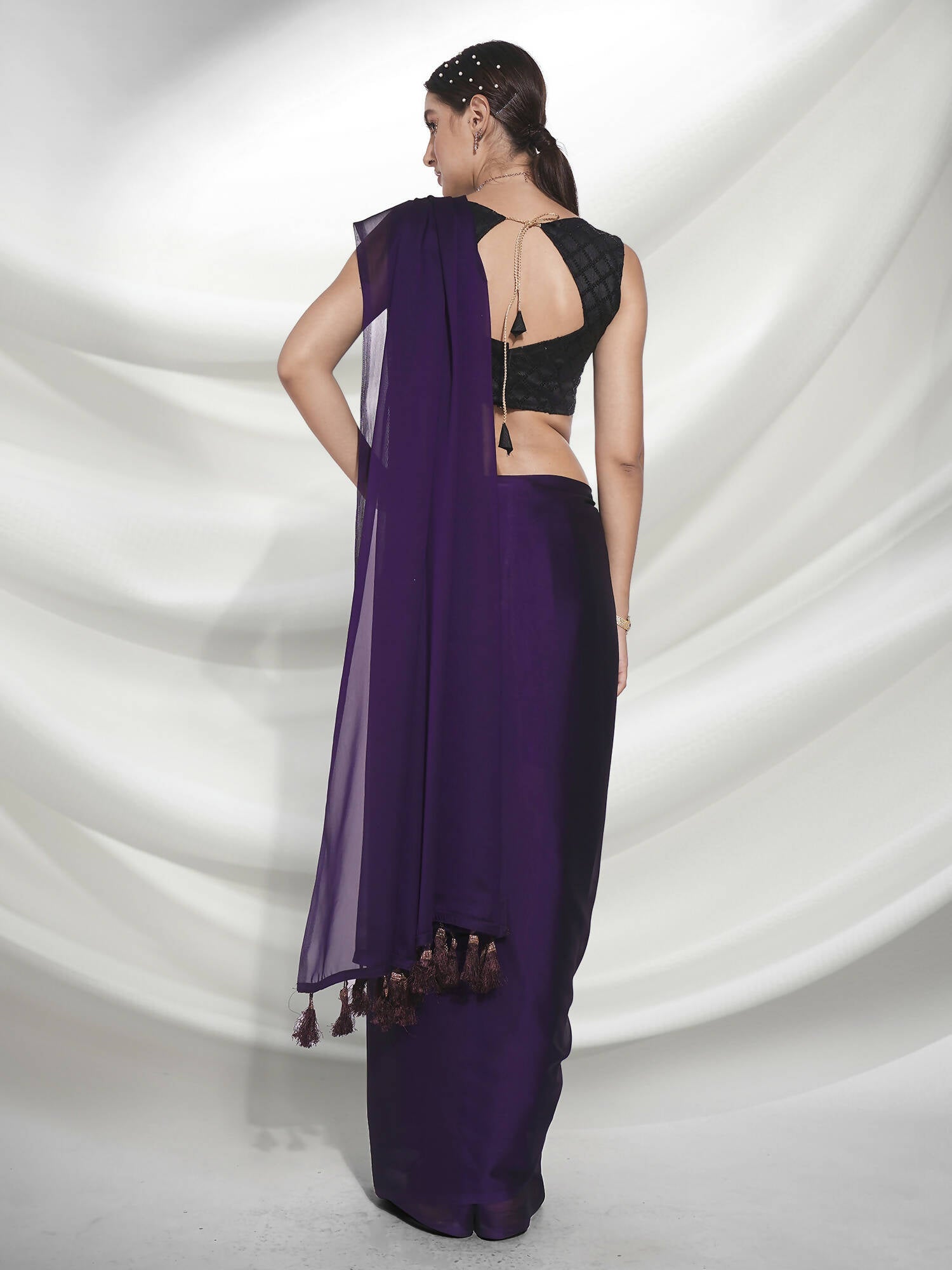Purple Organza Solid Saree With Unstitched Blouse Piece - Shanaya | Grocsy