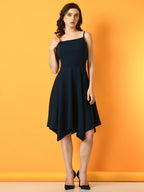 Myshka Women's Navy Blue Solid Party Dress | Grocsy