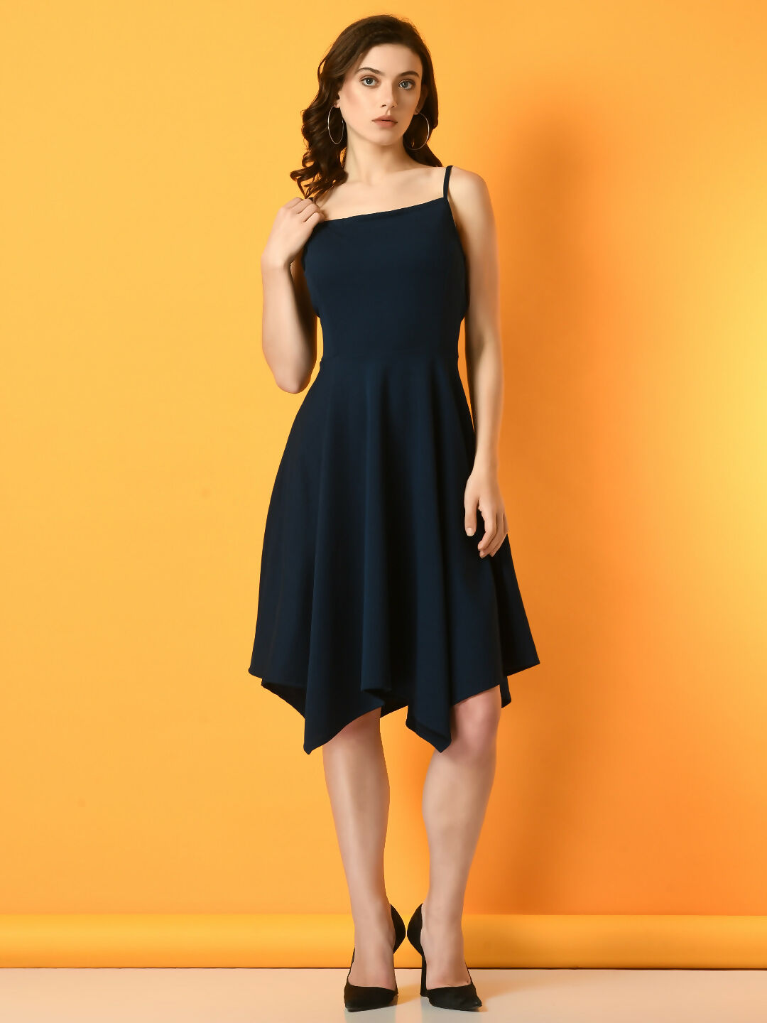 Myshka Women's Navy Blue Solid Party Dress | Grocsy