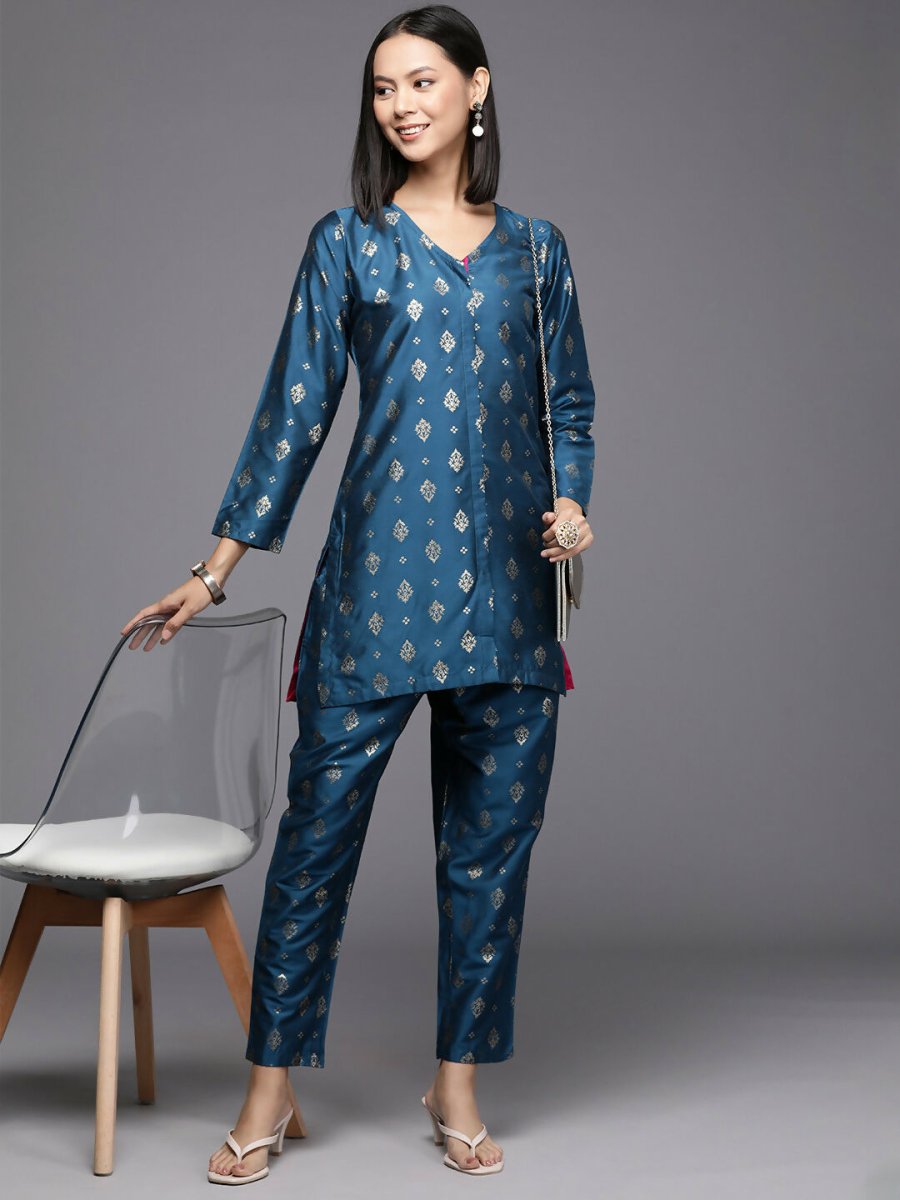 Ahalyaa Women's Traditional Wear Co-ods - Teal Blue | Grocsy