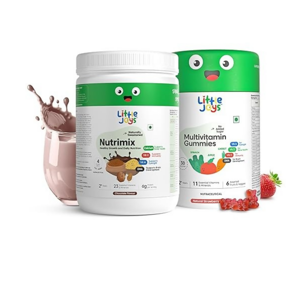 Little Joys Immunity Boosting Nutrimix Nutrition Powder Belgian Chocolate 2 + and Multivitamin Gummies Combo | Grocsy
