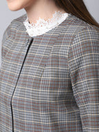 Even Apparels Brown Polywool Open Front Statement Women's Jacket | Grocsy
