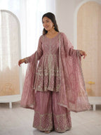 Teeya Creation New Womens Trendy Embroidery Sequence Work Pink Kurta Set | Grocsy