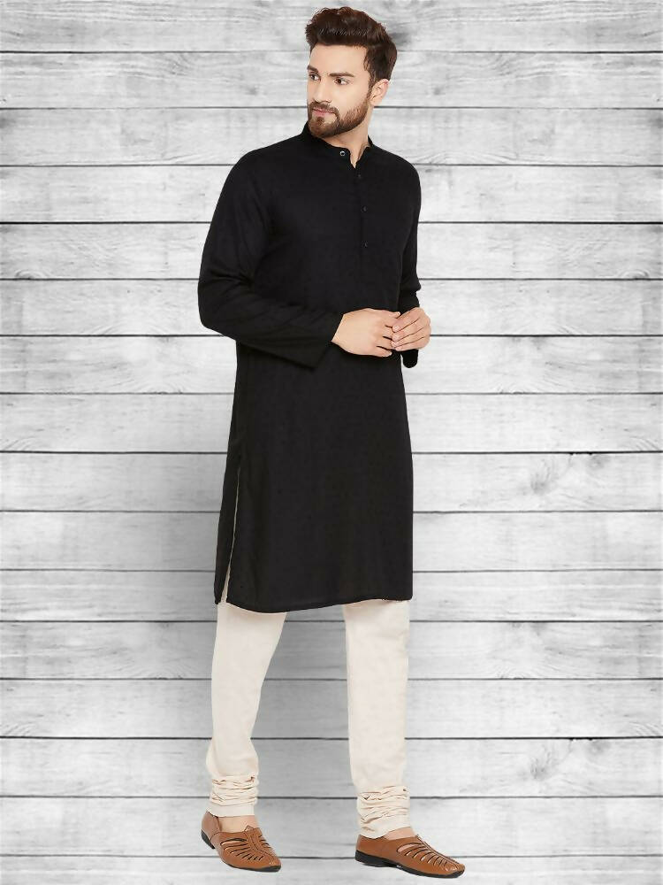 Even Apparels Pure Cotton Black Kurta - Black | Grocsy