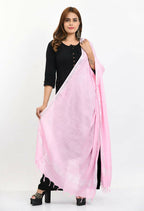 Mominos Fashion Moeza Women's Linen Cotton Silver Border Baby Pink Dupatta | Grocsy